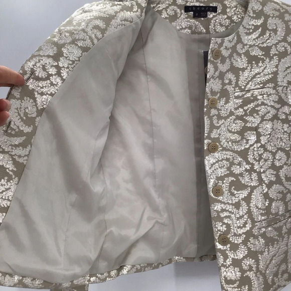Theory Vintee Antique Jacquard Champagne/Silver Blazer/Jacket Evening NWT Size 0 - Picture 8 of 9